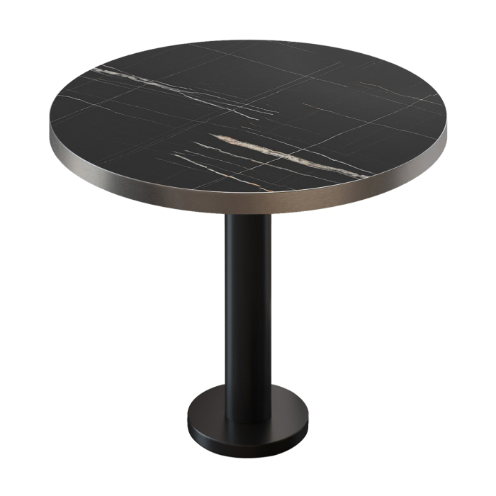 BML | Bistrotisch | Ø:H 70 x 75 cm | Schwarz Marmor / Schwarz | Rund | Edelstahl Rand