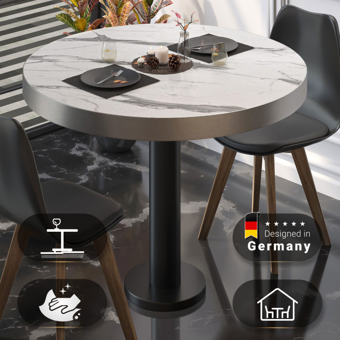 BML | Bistrobord | Ø:H 70 x 77 cm | Hvit marmor / svart | Rundt BML | Bistrobord | Ø:H 70 x 77 cm | Hvit marmor / svart | Rundt
