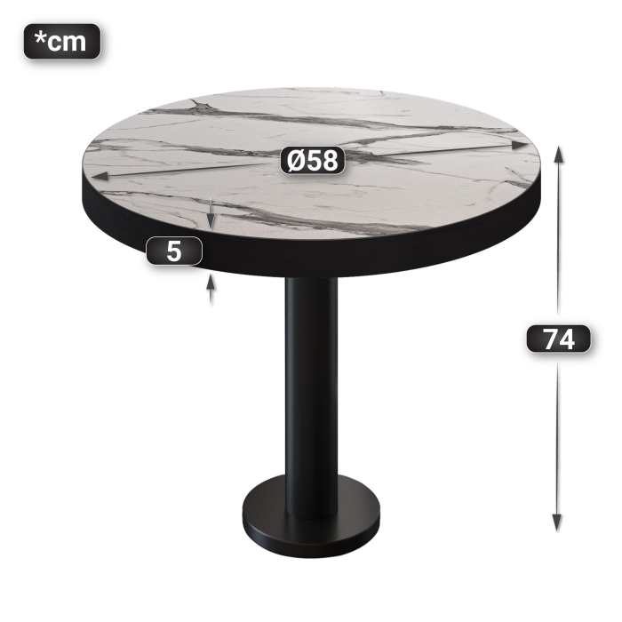 BML | Bistrobord | Ø:H 60 x 77 cm | Hvit marmor / svart | Rundt