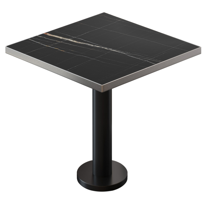 BML | Bistro Tisch | 70 x 70 x 74,5 cm | Quadratisch | Edelstahl Rand | Schwarz Marmor / Schwarz