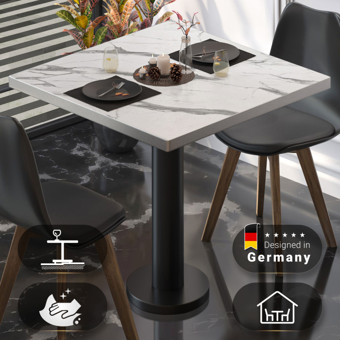 BML | Bistrobord | 70 x 70 x 74,5 cm | Firkantet | Hvit marmor/svart