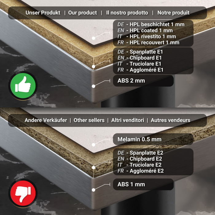 BML | Bistrobord | 70 x 70 x 74,5 cm | Firkantet | Hvit marmor/svart