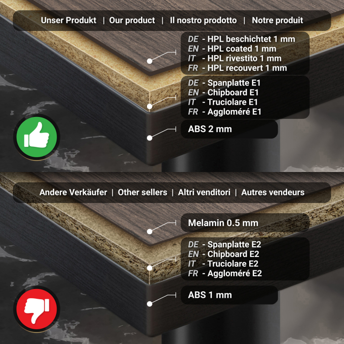 BML | Tavolo da bistrot | 70 x 70 x 74,5 cm | Quadrato | Wengé chiaro / Nero BML | Tavolo da bistrot | 70 x 70 x 74,5 cm | Quadrato | Wengé chiaro / Nero