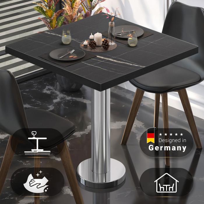 BML | Bistrobord | 70 x 70 x 74,5 cm | Firkantet | Sort marmor/rustfritt stål BML | Bistrobord | 70 x 70 x 74,5 cm | Firkantet | Sort marmor/rustfritt stål