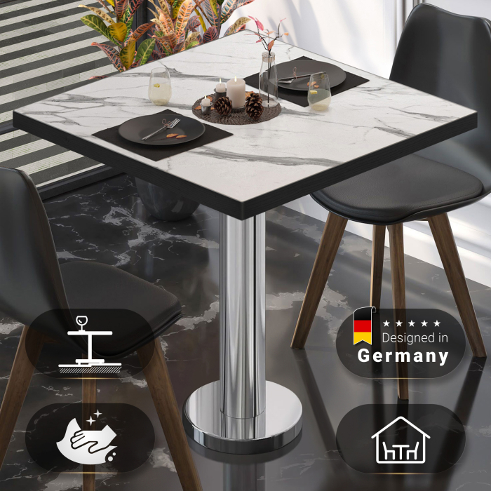 BML | Bistrobord | 70 x 70 x 74,5 cm | Firkantet | Hvit marmor / rustfritt stål