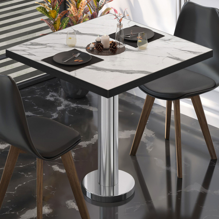 BML | Bistrobord | 70 x 70 x 74,5 cm | Firkantet | Hvit marmor / rustfritt stål