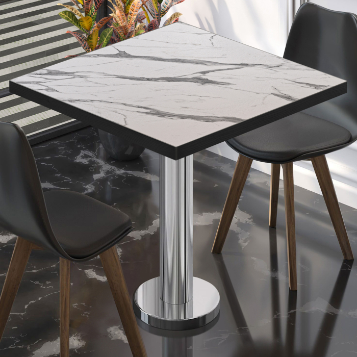 BML | Bistrobord | 70 x 70 x 74,5 cm | Firkantet | Hvit marmor / rustfritt stål