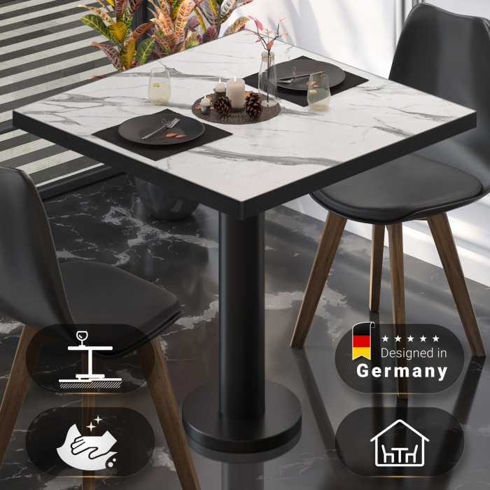 BML | Bistrobord | 70 x 70 x 74,5 cm | Firkantet | Hvit marmor/svart BML | Bistrobord | 70 x 70 x 74,5 cm | Firkantet | Hvit marmor/svart