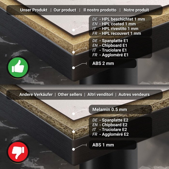 BML | Bistrobord | 70 x 70 x 74,5 cm | Firkantet | Hvit marmor/svart BML | Bistrobord | 70 x 70 x 74,5 cm | Firkantet | Hvit marmor/svart