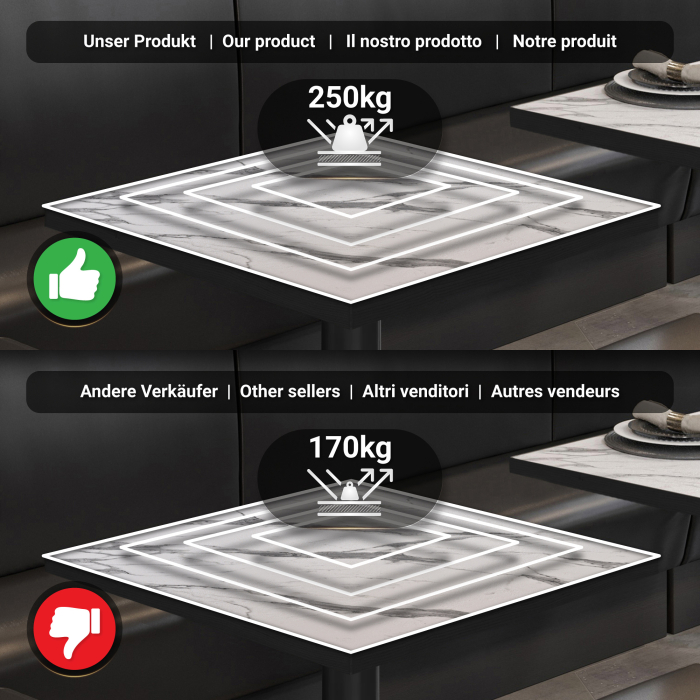 BML | Bistrobord | 70 x 70 x 74,5 cm | Firkantet | Hvit marmor/svart BML | Bistrobord | 70 x 70 x 74,5 cm | Firkantet | Hvit marmor/svart