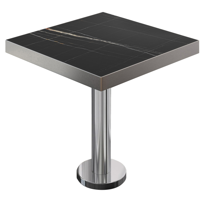 BML | Bistro Tisch | 60 x 60 x 77 cm | Quadratisch | Edelstahl Rand | Schwarz Marmor / Edelstahl