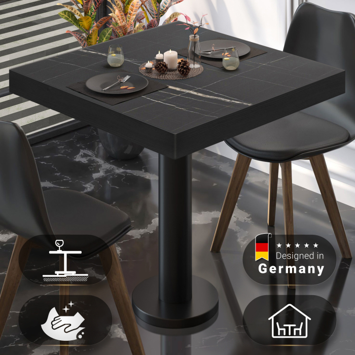 BML | Bistrobord | 70x70x77cm | Firkantet | Svart marmor/svart BML | Bistrobord | 70x70x77cm | Firkantet | Svart marmor/svart