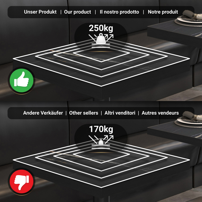 BML | Bistrobord | 70x70x77cm | Firkantet | Svart marmor/svart BML | Bistrobord | 70x70x77cm | Firkantet | Svart marmor/svart