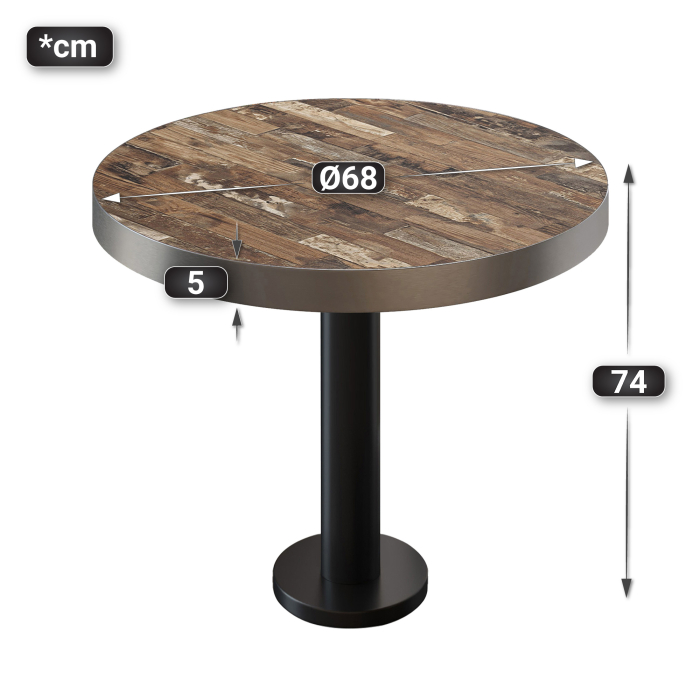 BML | Bistrobord | Ø:H 70 x 77 cm | Vintage Gammel / Svart | Rundt