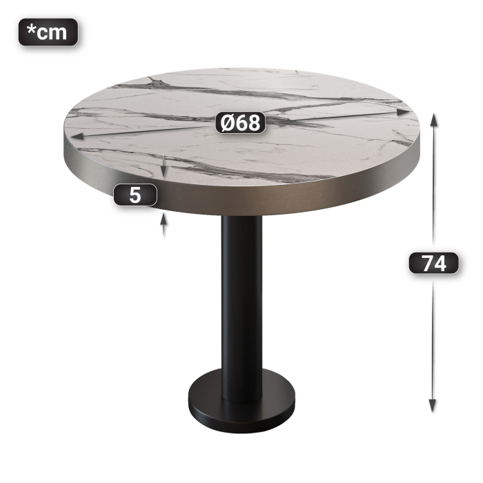 BML | Bistrobord | Ø:H 70 x 77 cm | Hvit marmor / svart | Rundt BML | Bistrobord | Ø:H 70 x 77 cm | Hvit marmor / svart | Rundt