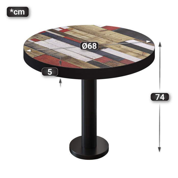 BML | Bistro table | Ø:H 70 x 77 cm | Vintage Colourful / Black | Round