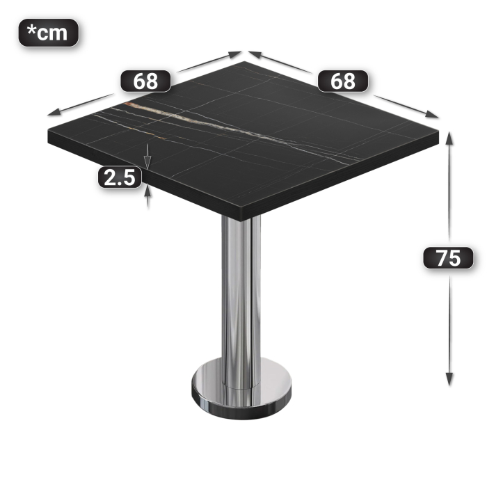 BML | Bistrobord | 70 x 70 x 74,5 cm | Firkantet | Sort marmor/rustfritt stål BML | Bistrobord | 70 x 70 x 74,5 cm | Firkantet | Sort marmor/rustfritt stål