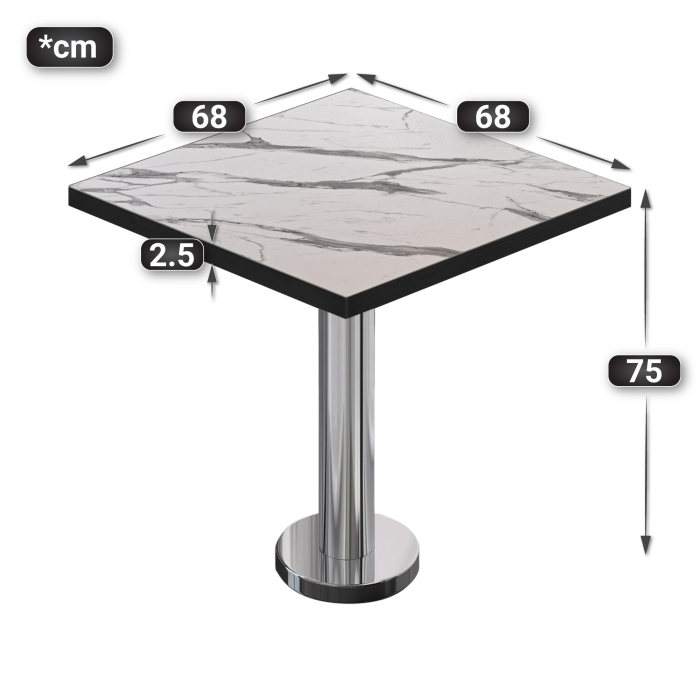 BML | Bistrobord | 70 x 70 x 74,5 cm | Firkantet | Hvit marmor / rustfritt stål
