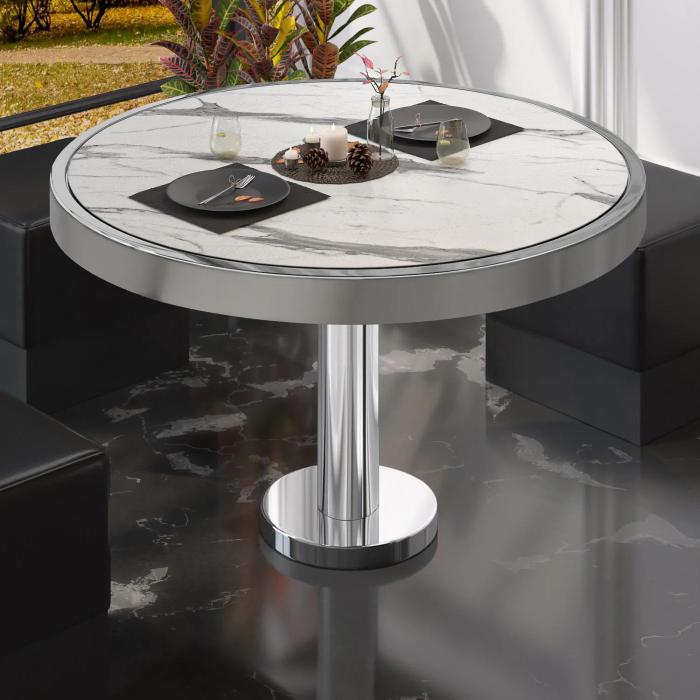 BML | Stół bistro | Ø:H 60 x 41 cm | Biały marmur / stal nierdzewna BML | Stół bistro | Ø:H 60 x 41 cm | Biały marmur / stal nierdzewna