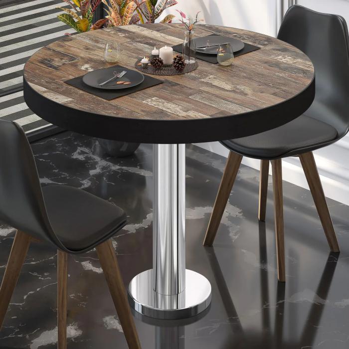 BML | Bistrobord | Ø:H 70 x 77 cm | Vintage gammelt / rustfritt stål | Rundt