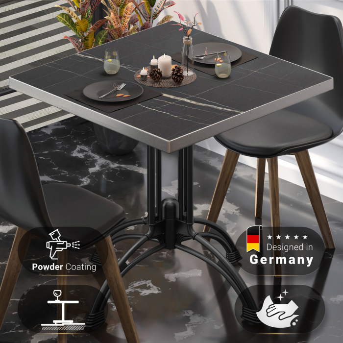 BMLG | Bistro Tisch | 70 x 70 x 75 cm | Quadratisch | Edelstahl Rand | Schwarz Marmor / Schwarz BMLG | Bistro Tisch | 70 x 70 x 75 cm | Quadratisch | Edelstahl Rand | Schwarz Marmor / Schwarz