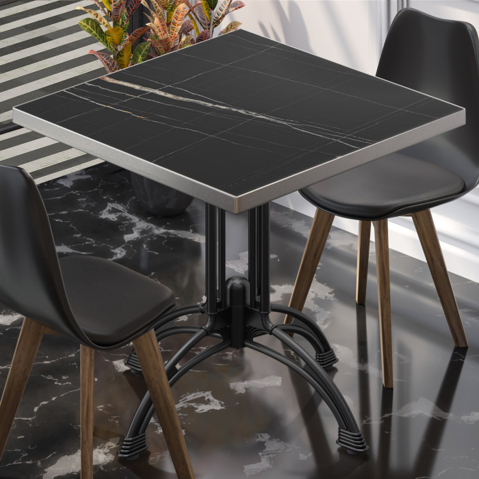 BMLG | Bistro Tisch | 70 x 70 x 75 cm | Quadratisch | Edelstahl Rand | Schwarz Marmor / Schwarz BMLG | Bistro Tisch | 70 x 70 x 75 cm | Quadratisch | Edelstahl Rand | Schwarz Marmor / Schwarz