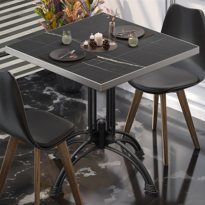 BMLG | Bistro Tisch | 70 x 70 x 75 cm | Quadratisch | Edelstahl Rand | Schwarz Marmor / Schwarz BMLG | Bistro Tisch | 70 x 70 x 75 cm | Quadratisch | Edelstahl Rand | Schwarz Marmor / Schwarz