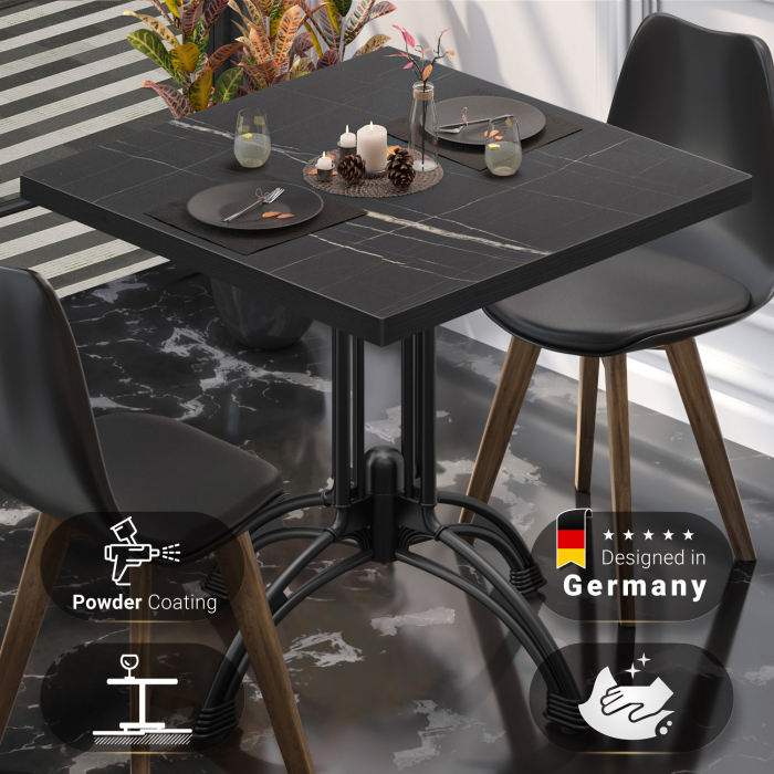 BMLG | Bistro Tisch | 70 x 70 x 75 cm | Quadratisch | Schwarzer Rand | Schwarz Marmor / Schwarz BMLG | Bistro Tisch | 70 x 70 x 75 cm | Quadratisch | Schwarzer Rand | Schwarz Marmor / Schwarz