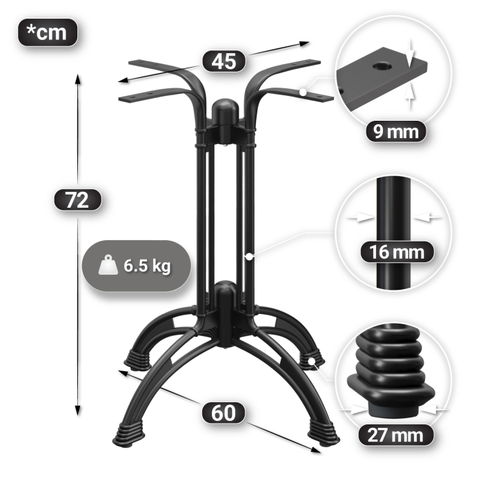 BMLG | Bistro Tisch | 70 x 70 x 75 cm | Quadratisch | Schwarzer Rand | Schwarz Marmor / Schwarz BMLG | Bistro Tisch | 70 x 70 x 75 cm | Quadratisch | Schwarzer Rand | Schwarz Marmor / Schwarz