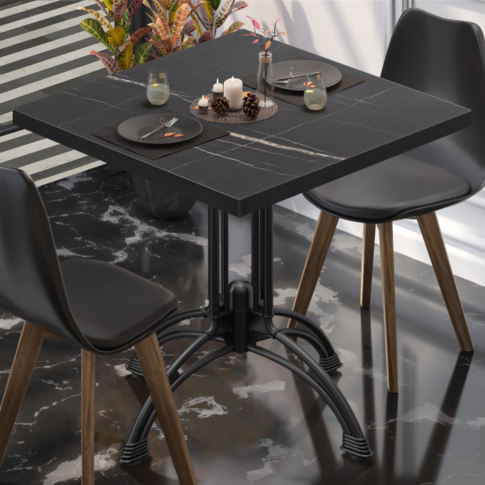 BMLG | Bistro Tisch | 70 x 70 x 75 cm | Quadratisch | Schwarzer Rand | Schwarz Marmor / Schwarz BMLG | Bistro Tisch | 70 x 70 x 75 cm | Quadratisch | Schwarzer Rand | Schwarz Marmor / Schwarz