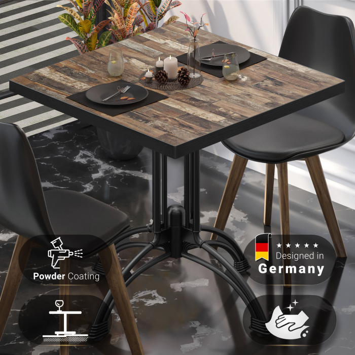 BMLG | Bistro Tisch | 70 x 70 x 75 cm | Quadratisch | Schwarzer Rand | Vintage Old / Schwarz