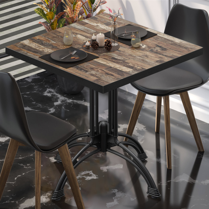 BMLG | Bistro Tisch | 70 x 70 x 75 cm | Quadratisch | Schwarzer Rand | Vintage Old / Schwarz