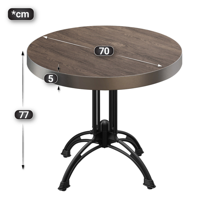 BMLG | Bistro Tisch | Ø 70 x 77 cm | Rund | Edelstahl Rand | Light Wenge / Schwarz