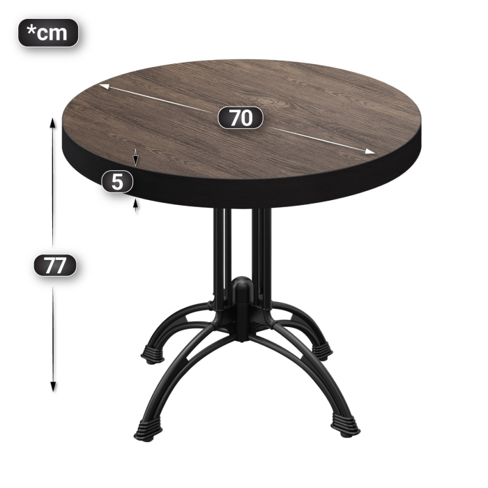 BMLG | Bistro Tisch | Ø 70 x 77 cm | Rund | Schwarzer Rand | Light Wenge / Schwarz