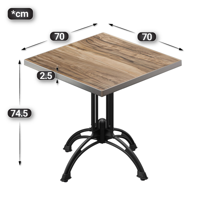 BMLG | Bistro Tisch | 70 x 70 x 75 cm | Quadratisch | Edelstahl Rand | Sheesham / Schwarz BMLG | Bistro Tisch | 70 x 70 x 75 cm | Quadratisch | Edelstahl Rand | Sheesham / Schwarz