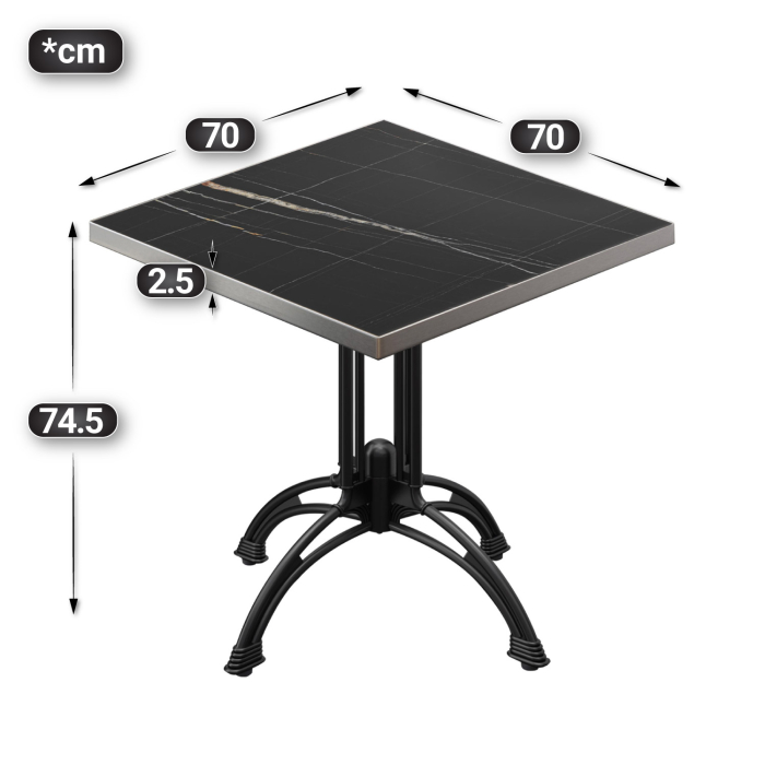 BMLG | Bistro Tisch | 70 x 70 x 75 cm | Quadratisch | Edelstahl Rand | Schwarz Marmor / Schwarz BMLG | Bistro Tisch | 70 x 70 x 75 cm | Quadratisch | Edelstahl Rand | Schwarz Marmor / Schwarz
