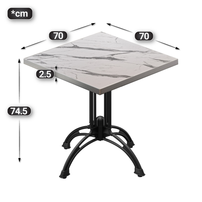 BMLG | Bistro Tisch | 70 x 70 x 75 cm | Quadratisch | Edelstahl Rand | Weiß Marmor / Schwarz BMLG | Bistro Tisch | 70 x 70 x 75 cm | Quadratisch | Edelstahl Rand | Weiß Marmor / Schwarz