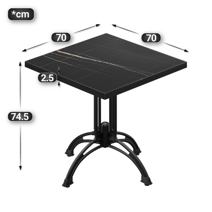 BMLG | Bistro Tisch | 70 x 70 x 75 cm | Quadratisch | Schwarzer Rand | Schwarz Marmor / Schwarz BMLG | Bistro Tisch | 70 x 70 x 75 cm | Quadratisch | Schwarzer Rand | Schwarz Marmor / Schwarz