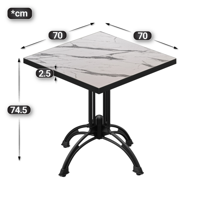 BMLG | Bistro Tisch | 70 x 70 x 75 cm | Quadratisch | Schwarzer Rand | Weiß Marmor / Schwarz BMLG | Bistro Tisch | 70 x 70 x 75 cm | Quadratisch | Schwarzer Rand | Weiß Marmor / Schwarz