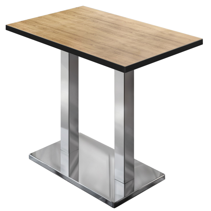 MBM | Mesa alta de bistró | 120 x 70 x 107,5 cm | Melamina | Roble / Acero inoxidable