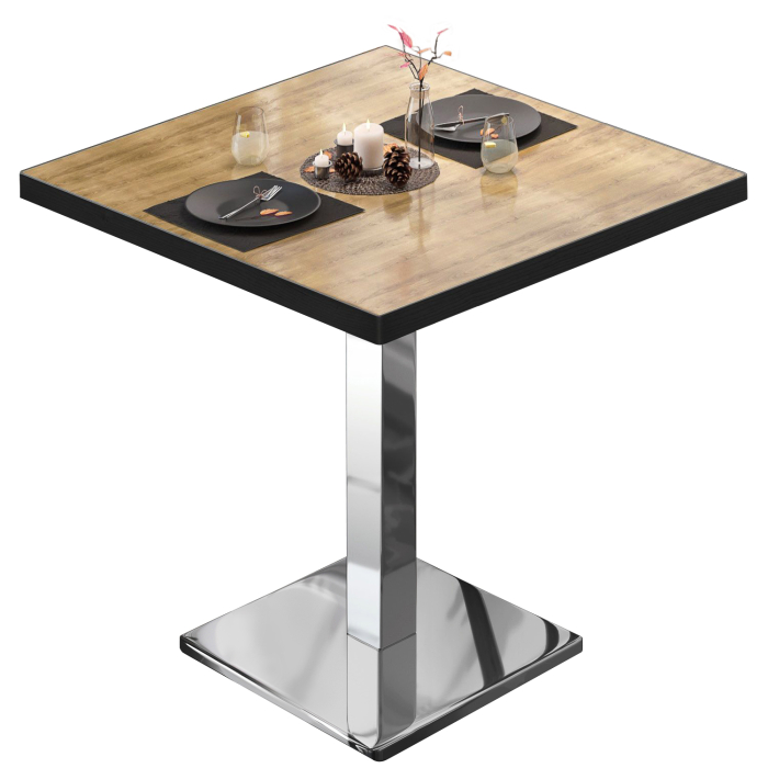 BM | bistrobord | B:D:H 70 x 70 x 75 cm | ek / rostfritt stål | fyrkantigt