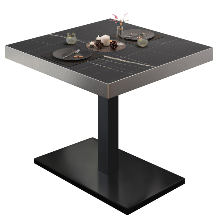 BM | Restaurangbord | B:D:H 80 x 80 x 77 cm | Svart marmor / Svart | Fyrkant