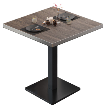 BM | Bistrotisch | B:T:H 80 x 80 x 75 cm | Light Wenge / Schwarz | Quadratisch | Edelstahl Rand