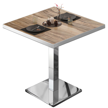 BM | Bistrotisch | B:T:H 80 x 80 x 75 cm | Sheesham / Edelstahl | Quadratisch | Edelstahl Rand