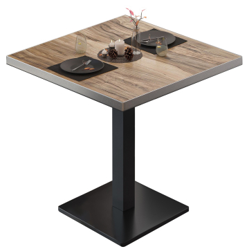 BM | Bistrotisch | B:T:H 80 x 80 x 75 cm | Sheesham / Schwarz | Quadratisch | Edelstahl Rand