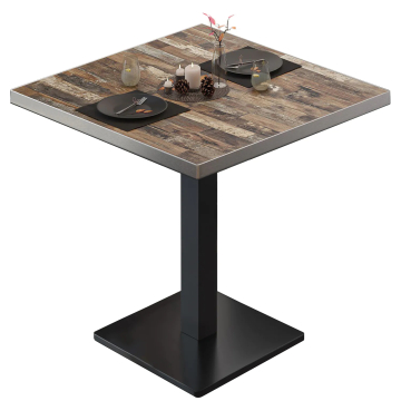 BM | Bistrotisch | B:T:H 80 x 80 x 75 cm | Vintage Old / Schwarz | Quadratisch | Edelstahl Rand