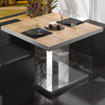 BM | Bistro loungetafel | B:D:H 80 x 80 x 41 cm | eiken / roestvrij staal