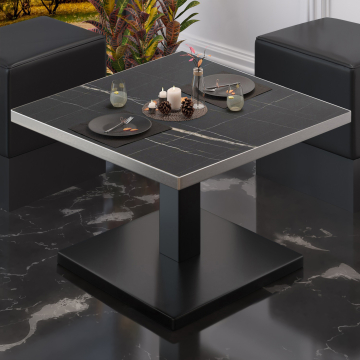 BM | Bistro loungetafel | B:D:H 80 x 80 x 41 cm | Zwart marmer / Zwart