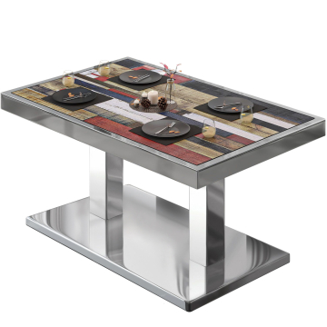 BM | Bistro Loungetisch | B:T:H 110 x 60 x 41 cm | Vintage Bunt / Edelstahl