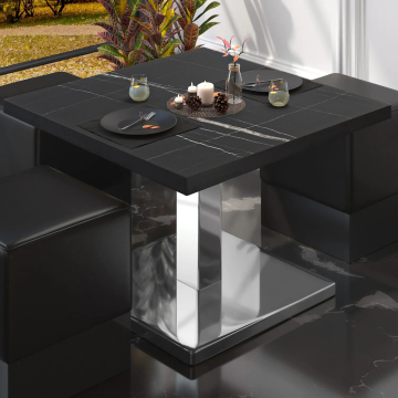 BM | Bistro Loungetisch | B:T:H 70 x 70 x 41 cm | Schwarz Marmor / Edelstahl